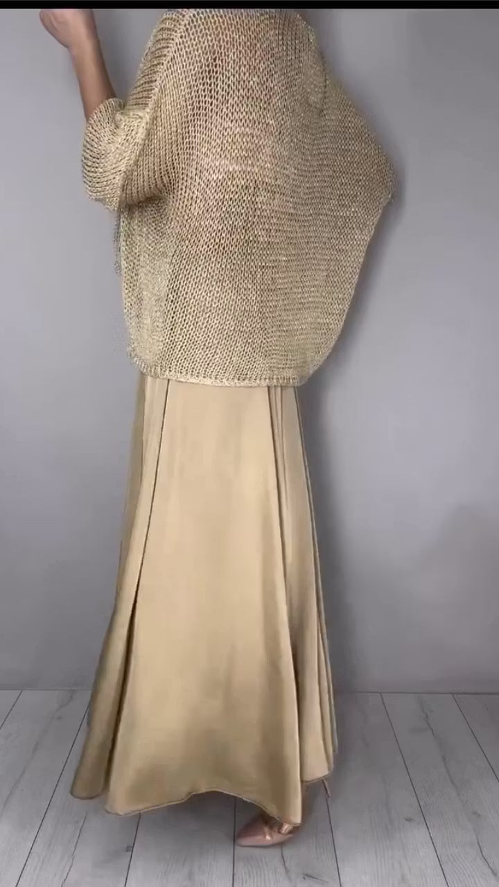 Conjunto de Suéter Corto de Punto Calado para Mujer