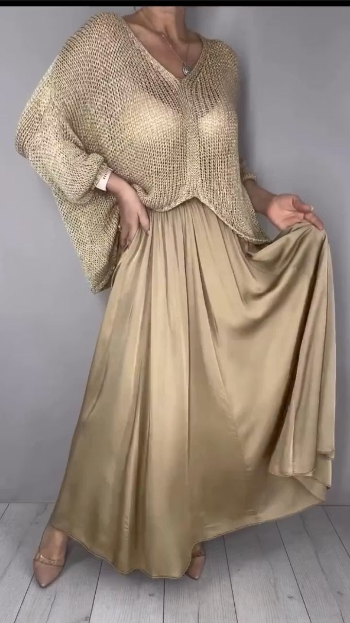 Conjunto de Suéter Corto de Punto Calado para Mujer